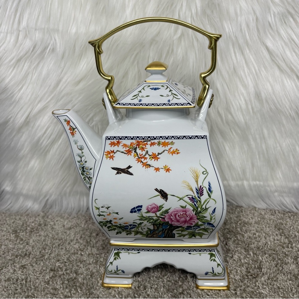 Vintage teapot Franklin mint porcelain the birts and flowers oft the orient 1989